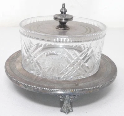 Prato de manteiga folheado a prata corte tigela de vidro na garra e suporte para pés de bola SXF - Imagem 1 de 4