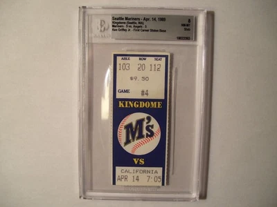 1989 ticket Ken Griffey Jr first career stolen base SB Mariners BGS 8 Beckett - Image 1 of 2