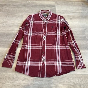 Camisa Pladra Franela Abotonada Puño Abatible Para Mujer Talla Mediana Granate Cuadros - Imagen 1 de 8