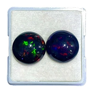 2 Pcs Natural Ethiopian Black Opal 12mm Round Cabochon Loose Gemstones Lot - Picture 1 of 8