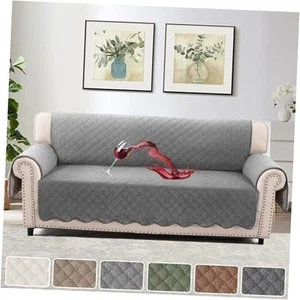 100% Waterproof Couch Cover for 3 Cushion Couch Teddy Fleece Cover Sofa Grey - Picture 1 of 7