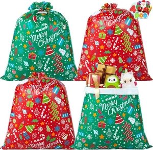"Bolsas de regalo jumbo de Navidad de 4 piezas, extra grandes resistentes 44"" X 36"" cordón Xma" - Imagen 1 de 7