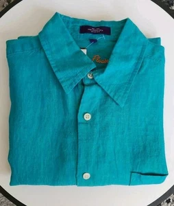 NWT Alan Flusser Shirt Mens Linen Short Sleeve emerald color Size L - Picture 1 of 9