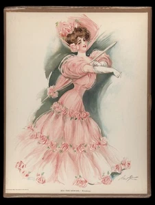 NEW YORK SHOW GIRL 1907 GRAY Lithograph co. N.Y. - Broadway dress pink roses - Picture 1 of 4