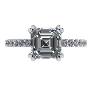 Platinum Plated Silver Solitaire Ring 2 CTW Asscher Cut Zirconia - 7MM Size 6 - Picture 1 of 6