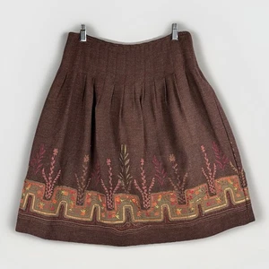 Zara Wool Blend Skirt Womens M Brown Embroidered Floral Cottage Boho - Picture 1 of 8