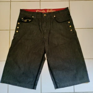 VTG Crown Holder Shorts Mens 38 Blue Button Fly Hip Hop 15" Y2K Streetwear Denim - Picture 1 of 10