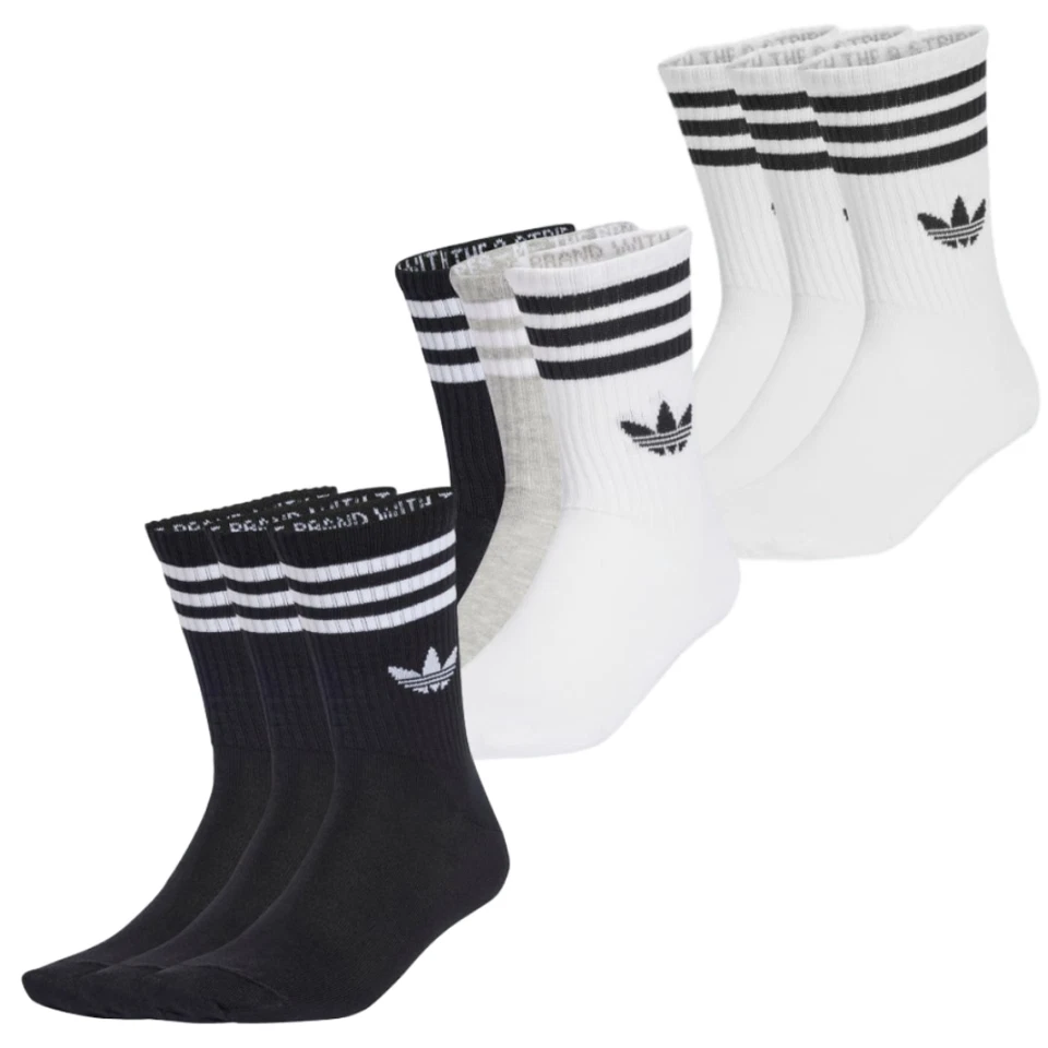 Adidas Unisex Mens Womens 3 Stripe Trefoil Premium Cushioned 3 Pack Crew Socks - Image 1 of 1
