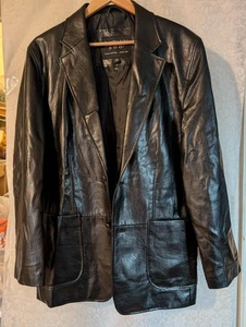 VTG Botany 500 Jacket Mens Faux Leather Coat Blazer Black Button Pockets Medium - Picture 1 of 17