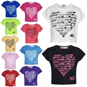 Girls Top Kids Love Print Stylish Fahsion Trendy T Shirt Crop Top Age 5-13 Years - Picture 1 of 22