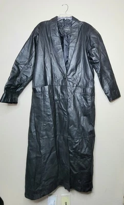 Gabardina vintage COMINT larga de cuero negro doble pecho talla S Foto 1 de 4