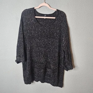 GNW Womens Plus 2X Black Sweater Silver Tinsel Sparkle Threading Oversized - Picture 1 of 10