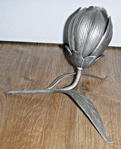 Seltenes Vintage Blumen Herzstück mit 6 abnehmbaren Kaviarlöffeln ~ versilbertes Metall - Bild 1 von 7