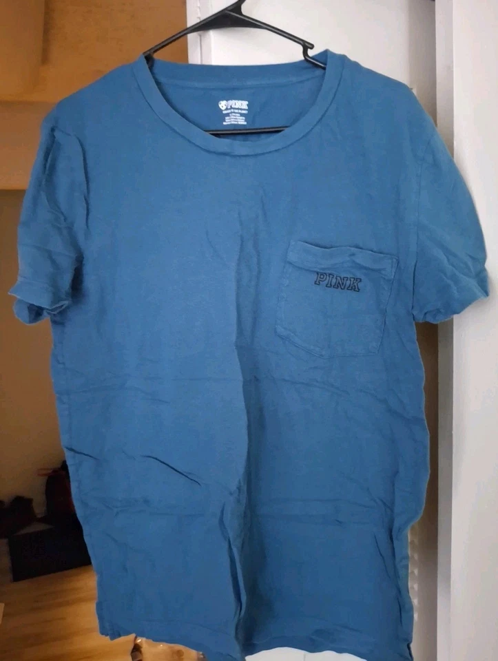 Victorias Secret Pink T Shirt w/Pocket Size M, Teal Blue - Image 1 of 3