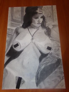 Roberta Pedon, 70er Jahre Pinup Girl, Kohlezeichnung 11x17 auf Papier - Bild 1 von 3