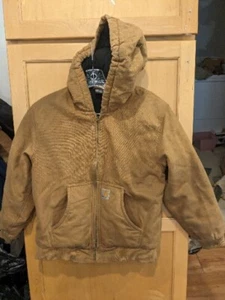 Carhartt Jacket Short Arms Brown Camel Full Zip Youth Size Medium 10-12 Distr - Picture 1 of 5