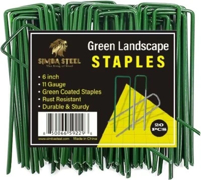 GREEN Landscape Staples 6 Inches 11 Gauge Galvanized Garden Stakes Fabric SOD - Image 1 of 3