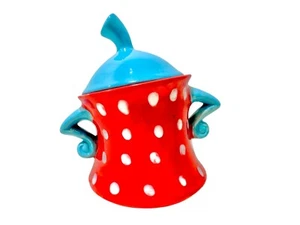 Mayco 2013 Whimsical Attitude Red & Blue Dot Contrast Inside Ceramic Canister - Picture 1 of 20