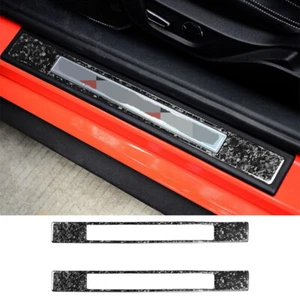 2×Forged Carbon Fiber Door Sill Plate Scuff Panel Cover For Ford Mustang 2015-22 - Picture 1 of 9