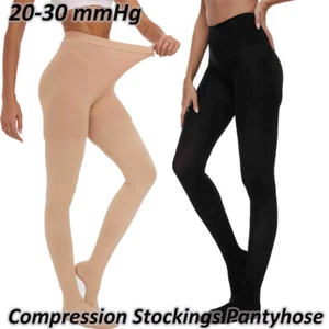 Opaque Tights Control Top Compression Pantyhose High Waist Tights for 20-30mmhg - Picture 1 of 14