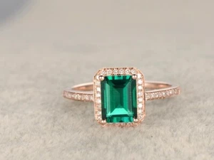Emerald Cut 1.71Ct Natural Emerald Diamond Wedding Ring 14K Rose Gold size 7 8 - Picture 1 of 7