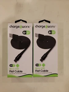 2 PACK Micro USB Connector Cable Charge Worx New 6 ft Android Compatible - Picture 1 of 2