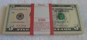 100 $5 Five Dollar Bill Uncirculated Sequential BEP $500 2017 Off Center Reverse - Picture 1 of 13