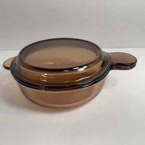 Vintage Corning Ware Vision Amber Glass Grab It Bowl V-240-B w/Pyrex Lid P-240-C - Picture 1 of 7