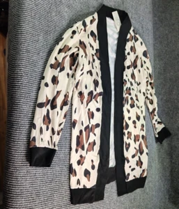 Floral Blooming Woman Open Cardigan M Animal Print BlackWhiteBrown L-S Career - Picture 1 of 8