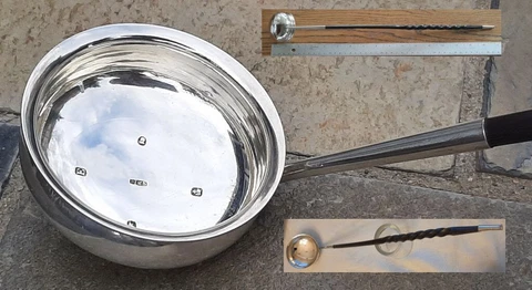 200 yr old Georgian Scottish Sterling Silver 17" Ladle 1823 Mitchell & Sons Cover