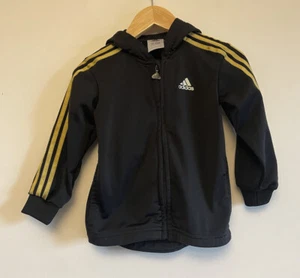 ADIDAS Boys Black 3 Stripe Logo Hoodie Jacket Size 2 (18-24 m) Full Zip Hood - Picture 1 of 10
