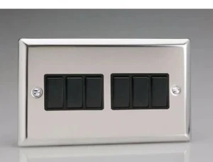 6 Wege Lichtschalter CHROM Wandplatte NEU - Bild 1 von 6