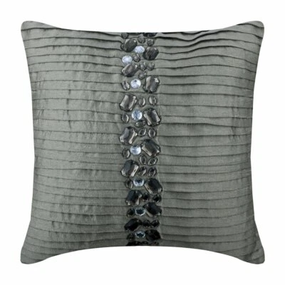 Square Pillow Cover Silver 16"x16", Couch Decor Silk Striped - Crystal Heaven - Image 1 of 3
