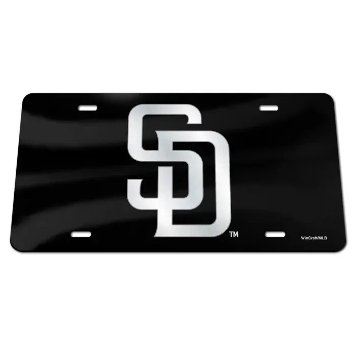 SAN DIEGO PADRES BLACK AND SILVER SPECIALTY ACRYLIC CAR LICENSE PLATE MLB - Image 1 of 1