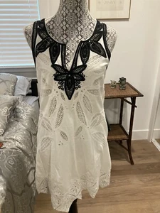 Calypso St Barth Women's Sz Small 100% Cotton Crochet Sun Dress Black White Nwot - Picture 1 of 8