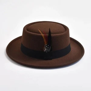 Herren Damen Hut Fedora breite Krempe Feder verstellbares Band Wollfilz Einheitsgröße NEU - Bild 1 von 18