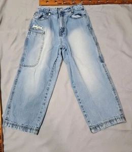 Vintage Southpole Jeans Boys Youth Size 7x Blue Stretch Embroidered Baggy Y2k - Picture 1 of 14
