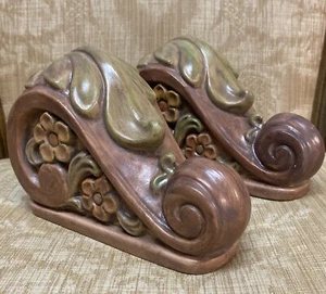 Vintage Pair Wall Shelf Corbels Floral/Scrolls Plaster Hand Painted Garden Decor - Picture 1 of 9