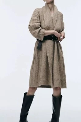 ZARA BEIGE OVERSIZED RIBBED KNIT COAT LONG CARDIGAN SIZE S  - Image 1 of 4