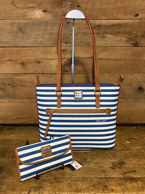 Cartera Shopper y Continental Dooney & Bourke Azul a Rayas Algodón Recubierto--NUEVA CON ETIQUETAS  Foto 1 de 4