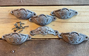 Set of 6 Cast iron Decorative Cup Pulls w/ Screws...FREE SHIPPING! - Picture 1 of 6