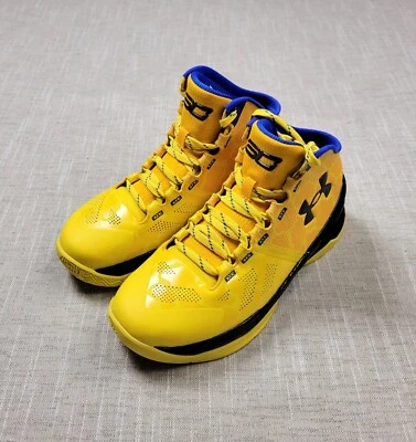 Under Armour Curry 2 Retro Double Bang Sneakers GS 5Y Steeltown Gold Taxi Black - Image 1 of 4
