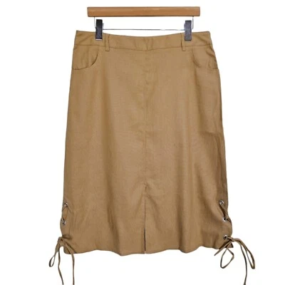 Falda See By Chloe Lino Camel Talla 12 Tostada Natural Terrosa Negocios Informal Boho Foto 1 de 4