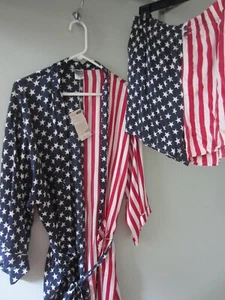 Vtg NEW Robe Adult XL Unisex 100% Silk w Belt & Boxer Shorts Red White & Blue - Picture 1 of 10
