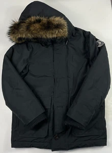 Abercrombie Fitch Jacket Mens Extra Large Black Climafill Faux Fur Hood Skiing - Picture 1 of 15