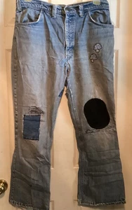 Vintage Levi Strauss & Co. 70’s HIPPY ERA DENIM JEANS MUSHROOM PATCHES + FLARE 36x30 - Bild 1 von 13