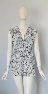 Zimmermann Size 0 Aus 8 Grey & White Abstract Print Sleeveless Playsuit Romper - Picture 1 of 11