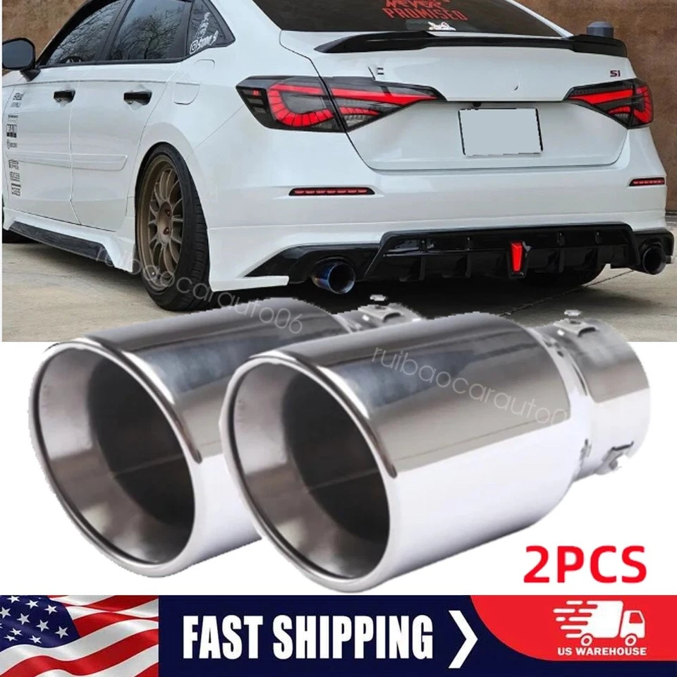 2X Stainless Steel Chrome Rear Exhaust Pipe Tail Muffler Tip For Honda Civic Foto 1 de 4