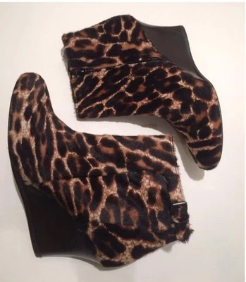 Lanvin Genuine Calf Hair Leopard Print Wedge Ankle Boot (39EU/8-8.5US) - Image 1 of 4