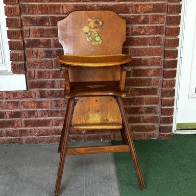 Silla alta de madera vintage Lehman Babyguard oso calcomanía EE. UU. silla infantil Foto 1 de 4